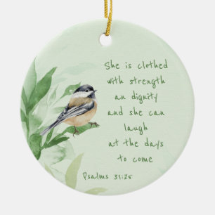 Psalm 31:25 Hon är klädd med styrkeskript Julgransprydnad Keramik