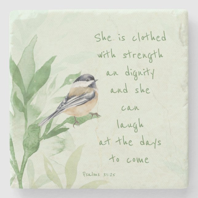 Psalm 31:25 Hon är klädd med styrkeskript Stenunderlägg (Framsidan)
