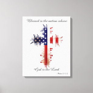 Psalm 33:12 Amerikanska Flagga Kor Canvastryck