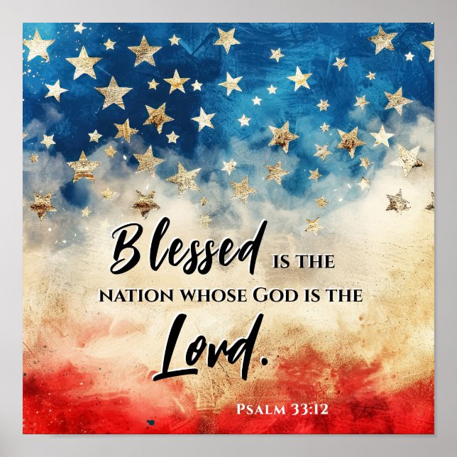Psalm 33:12 Blsed är Bibeln Nation USA flagga Poster (Framsidan)