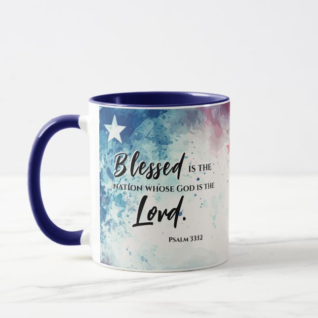 Psalm 33:12 Blsed är Nation Bible Verse Mugg (Vänster)