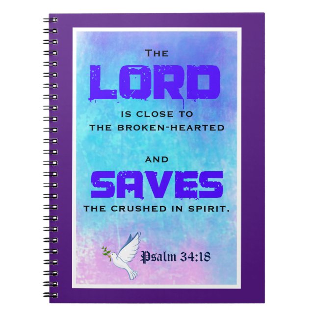 Psalm 34:18 för inspirationell biblisk offert anteckningsbok med spiral (Framsidan)