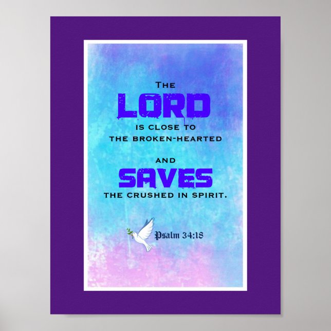 Psalm 34:18 för inspirationell biblisk offert poster (Framsidan)