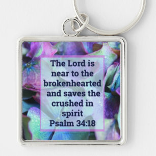Psalm 34:18 Nyckelkedja Fyrkantig Silverfärgad Nyckelring