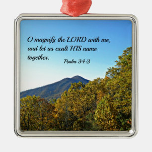 Psalm 34:3 O förstorar Herren med mig... Julgransprydnad Metall