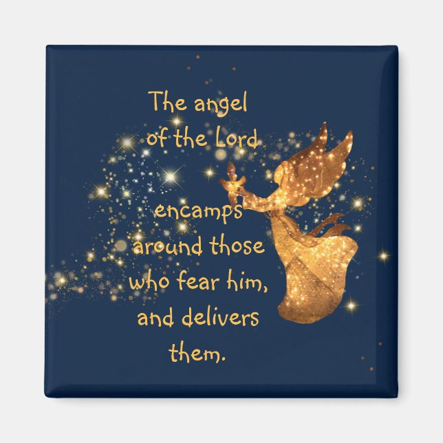 Psalm 34:7 Angel av Lord Encamps Around   Magnet (Framsidan)