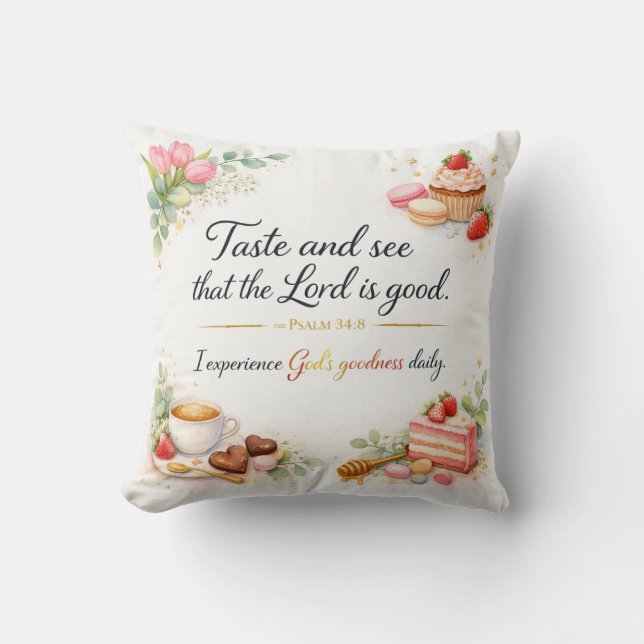 Psalm 34:8 Bibelvers, Messiansk judisk dekoration Kudde (Framsida)