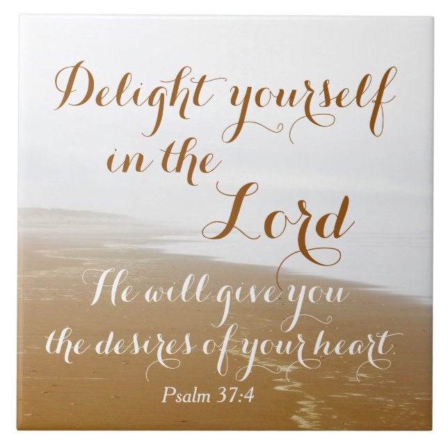 Psalm 37:4 Bibelverse, Sandy Ocean Beach Kakelplatta (Framsidan)