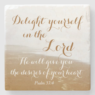 Psalm 37:4 Bibelverse, Sandy Ocean Beach Underlägg Sten
