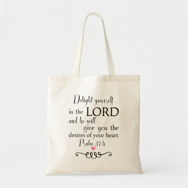 Psalm 37:4 Bible Verse Christian Faith Tote Bag Tygkasse (Framsidan)