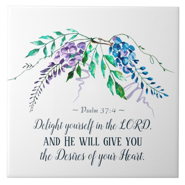 Psalm 37:4 Välkomna dig själv i Blommigten Kakelplatta (Framsidan)