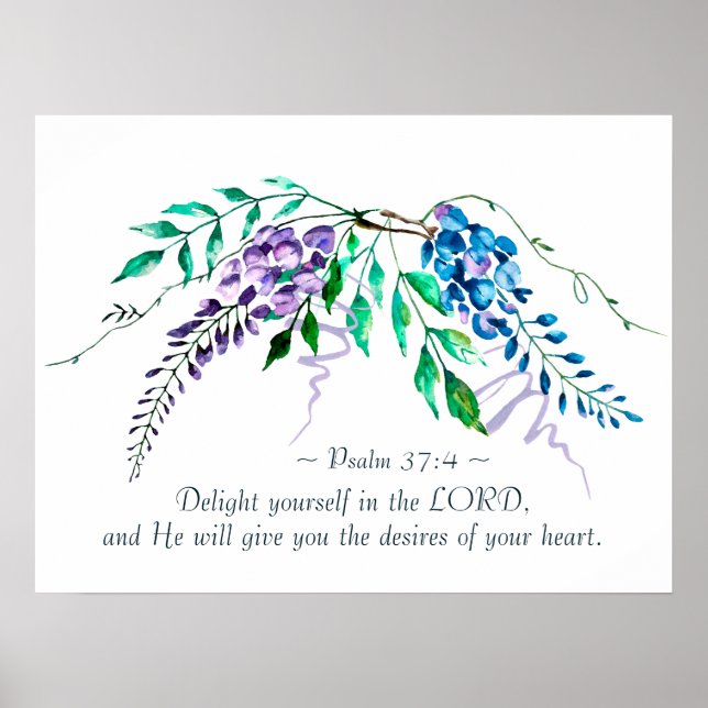 Psalm 37:4 Välkomna dig själv i Blommigten Poster (Framsidan)
