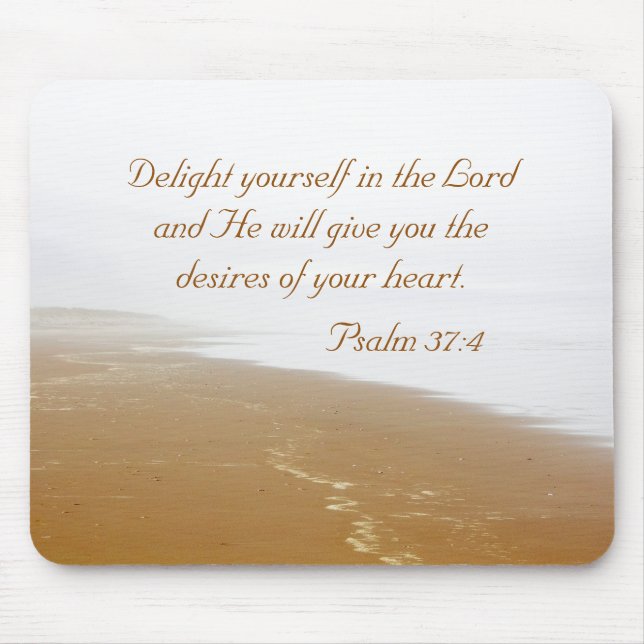 Psalm 37 Bible Verse och Sandy Ocean Beach Musmatta (Framsidan)