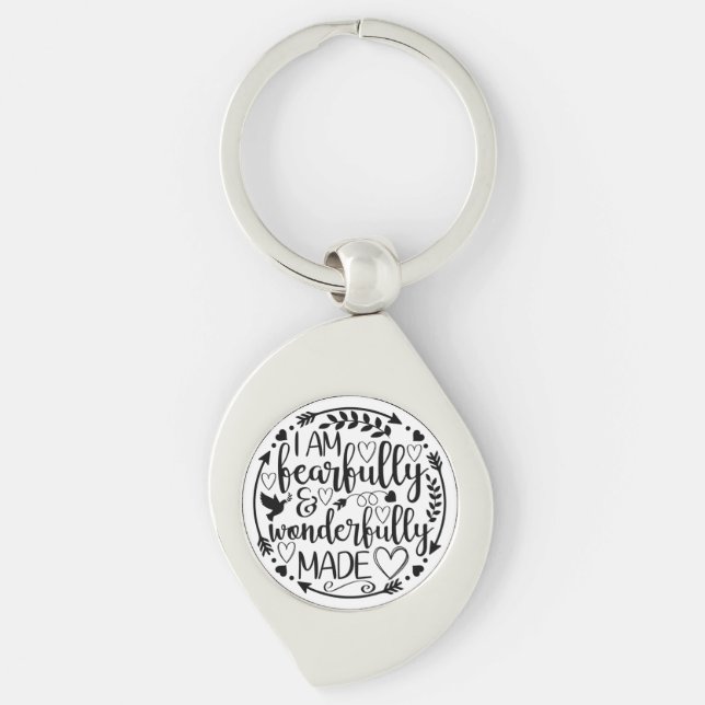 Psalm 39 Wonderfully Made Christian Scripture  Swirl Silverfärgad Nyckelring (Framsidan)