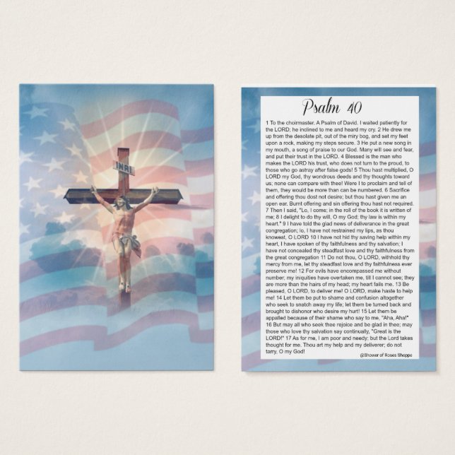 Psalm 40 Scripture Crucifix American Flagga Visitkort (Framsida & baksida)