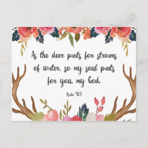 Psalm 42:1, Blommigt Antlers Bible Verse Postcard Vykort
