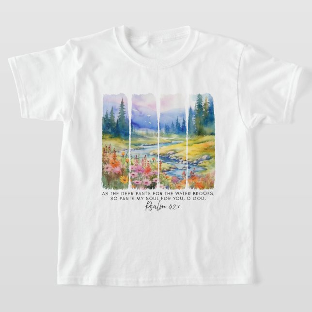 Psalm 42:1 som Hjorten Brushstrokes T Shirt (Laydown)