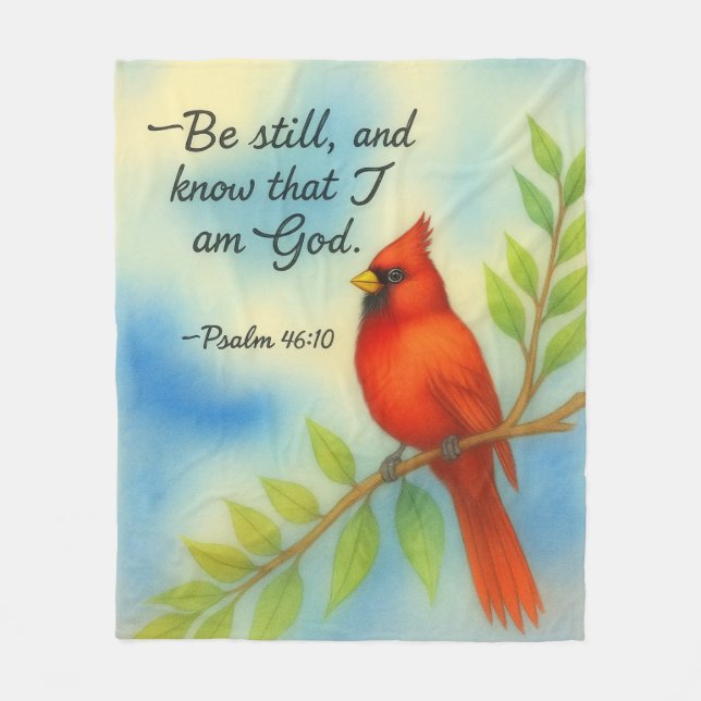 Psalm 46:10 Be Still Red Cardinal Scripture Nature Fleecefilt (Framsidan)