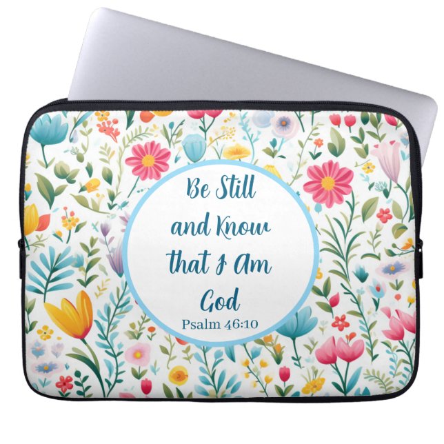 Psalm 46:10 Floral Electronic Bag Laptop Fodral (Framsidan)