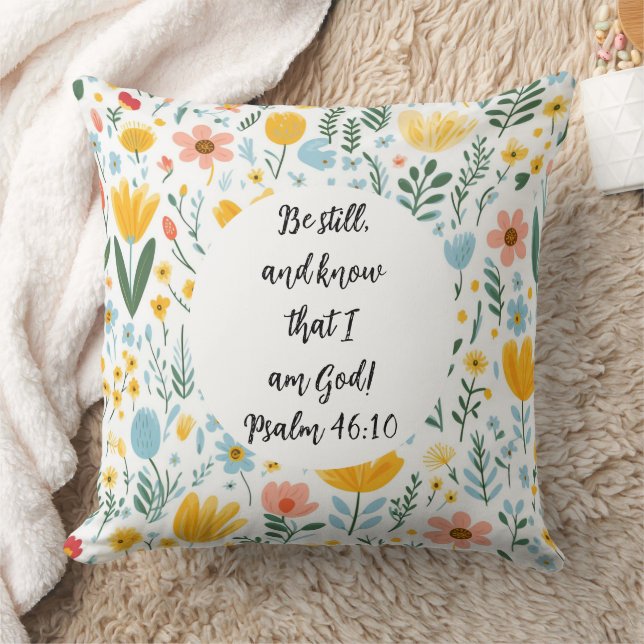 Psalm 46:10 Floral Throw Pillow Kudde (Filt)