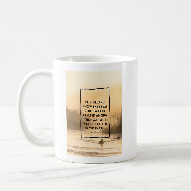 Psalm 46:10 KJV Var Still Kristet Bibelvers  Kaffemugg (Vänster)