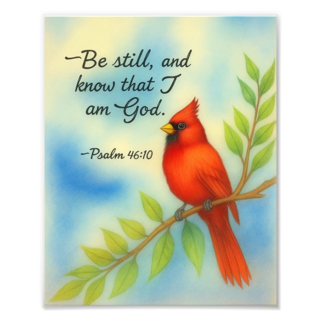 Psalm 46:10 Var Still Röd Kardinal Skrift Natur Fototryck (Framsidan)