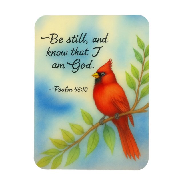 Psalm 46:10 Var Still Röd Kardinal Skrift Natur Magnet (Vertikal)