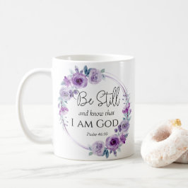Psalm 46:10 Var stilla och känn bibelns Blommigt f Kaffemugg