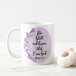 Psalm 46:10 Var stilla och känn Lila Blommar Kaffemugg