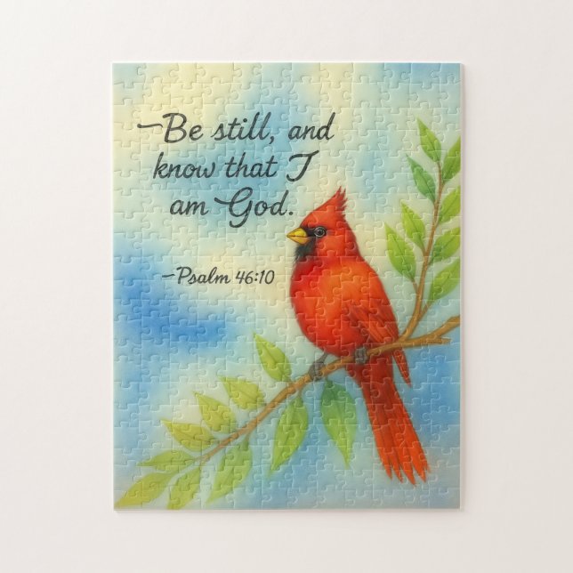 Psalm 46:10 Var stilla Röd Kardinal Skrift Natur Pussel (Vertikal)