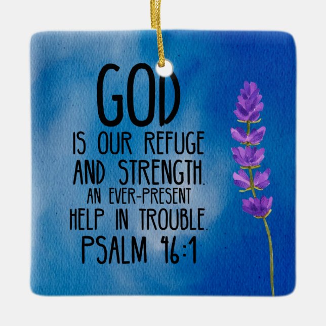 Psalm 46:1 Christian Bible Verse Art Julgransprydnad Keramik (Framsida)