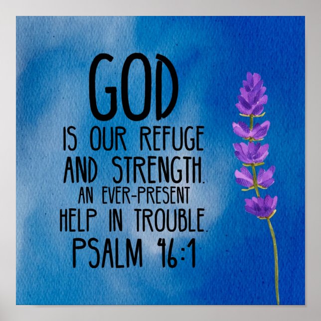 Psalm 46:1 Christian Bible Verse Art Poster (Framsidan)