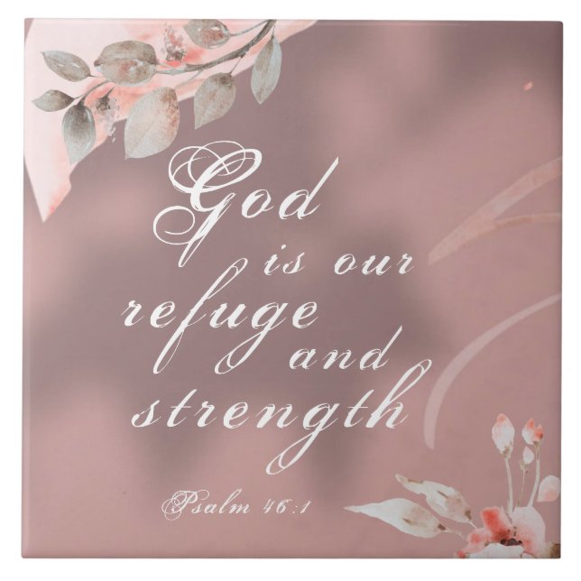 Psalm 46:1 Gud är vår Bibel om frid och styrka. Kakelplatta (Framsidan)