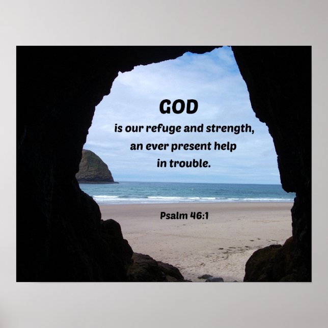 Psalm 46:1 Gud är vår tillflykt och styrka.. Poster (Framsidan)