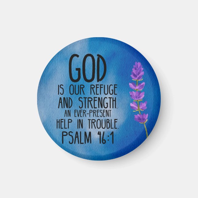 Psalm 46:1 Kristet bibelvers konst Magnet (Framsidan)