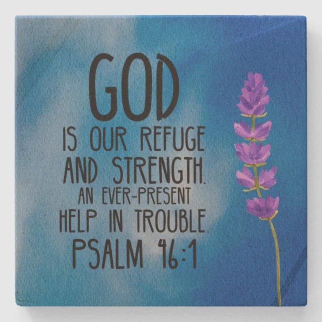 Psalm 46:1 Kristet bibelvers konst Stenunderlägg (Framsidan)