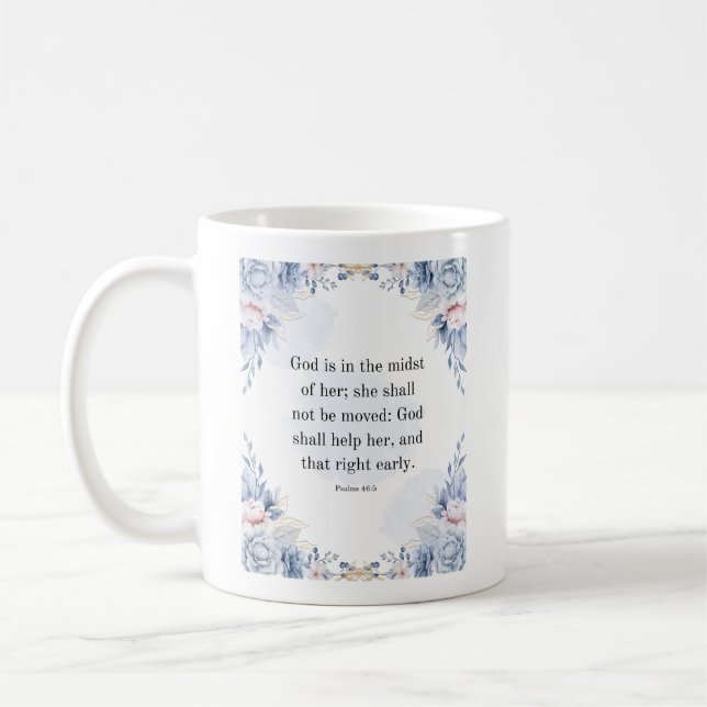 Psalm 46:5 Bibelvers Gud är inom henne KJV Kaffemugg (Vänster)