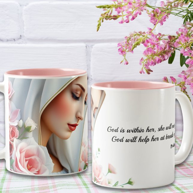 Psalm 46:5 Christian Bible Verse Virgin Mary Två-Tonad Mugg (Psalm 46:5 Christian Bible Verse Virgin Mary Two-Tone Coffee Mug)