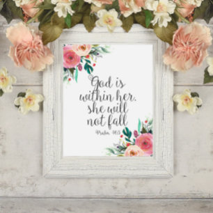 Psalm 46:5 Gud är i henne, tjejen Bible Scripture Poster