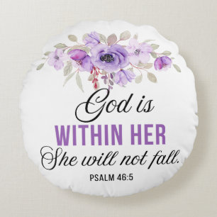 Psalm 46:5 Gud är i hennes skriptblomma Rund Kudde