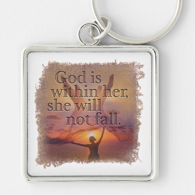 PSALM 46:5 - Keychain Fyrkantig Silverfärgad Nyckelring (Framsidan)