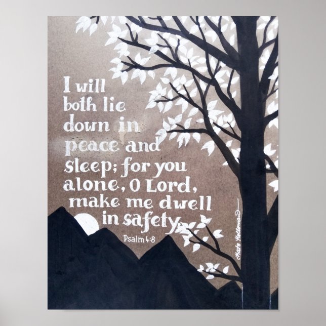 Psalm 4:8 - Art och handskriven text på kartong Poster (Framsidan)