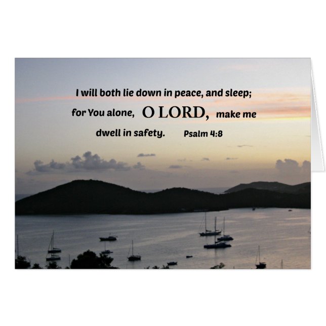 Psalm 4:8 Jag ljuger ner i fred.... Hälsningskort (Framsidan Horizontal)