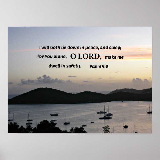 Psalm 4:8 Jag ljuger ner i fred.... Poster (Framsidan)
