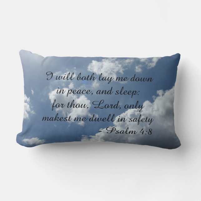 Psalm 4:8 Pillow with cloud background. Bilingual  Lumbarkudde (Framsida)