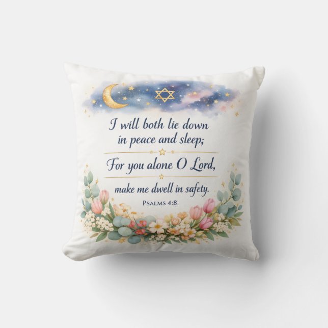Psalm 4:8 Uppmuntrande Bibelvers, Fredlig Sömn Kudde (Framsida)