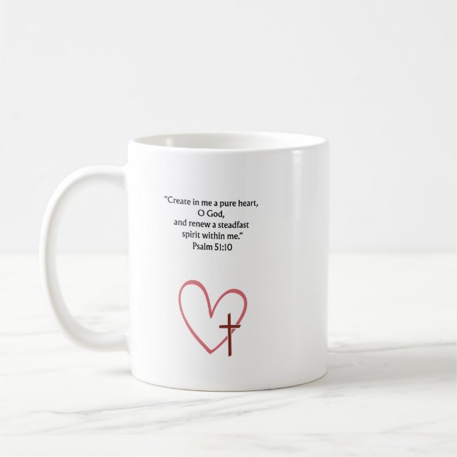 Psalm 51:10 Christian Bible Verse Mug | Faith Gift Kaffemugg (Vänster)