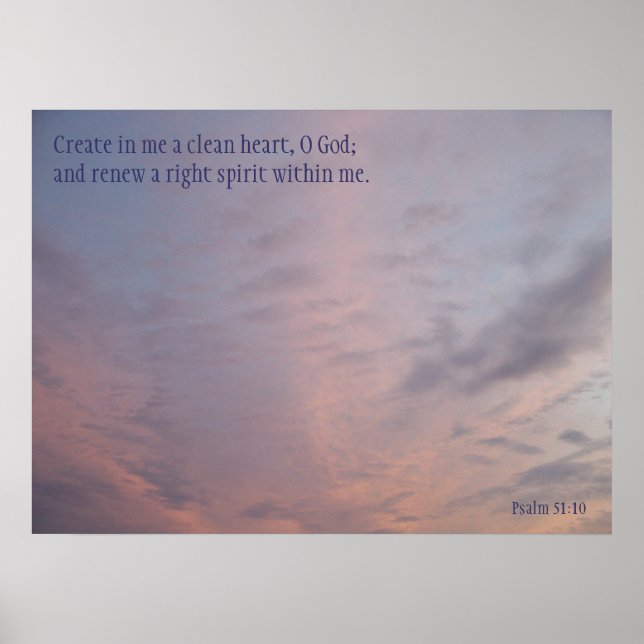 Psalm 51:10 Poster Rosa moln på Blå himmel (Framsidan)