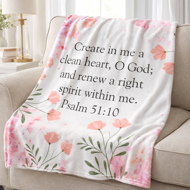 Psalm 51:10 Skapa i mig rosa blommig kristen Fleecefilt (Skapare uppladdad)