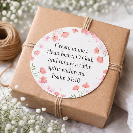 Psalm 51:10 Skapa i mig rosa blommig kristen Runt Klistermärke